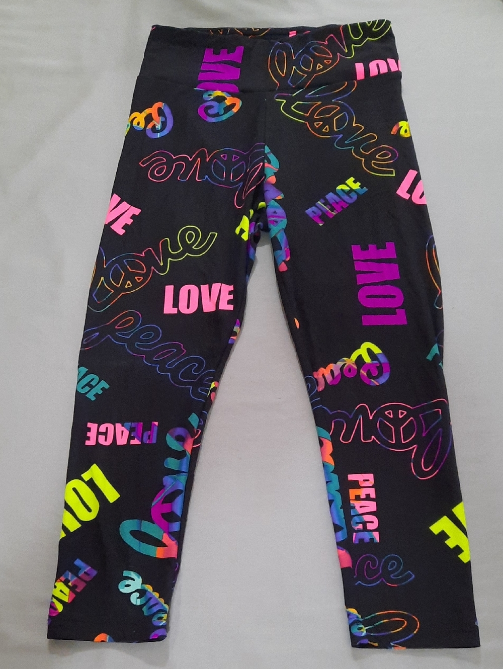 Kids Black Neon 'Love & Peace' Leggings - Size S (3-5)